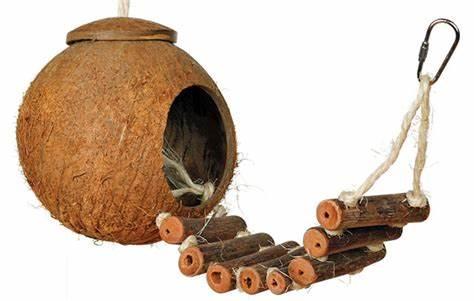 Kokosový domeček – žebřík nebo hračka pro všechny papoušky od ParrotPlanet.cz