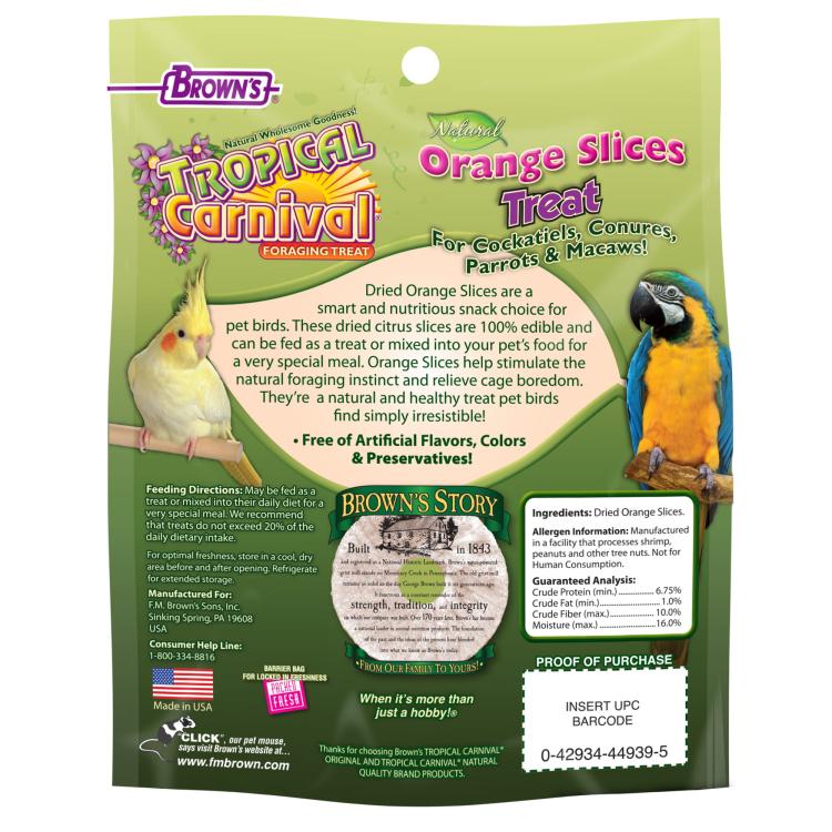 Tropical Carnival Natural Orange Slices Pet Bird Treats – plátky pomeranče – přírodní vitamín C pro všechny papoušky 21 g od parrotplanet.cz