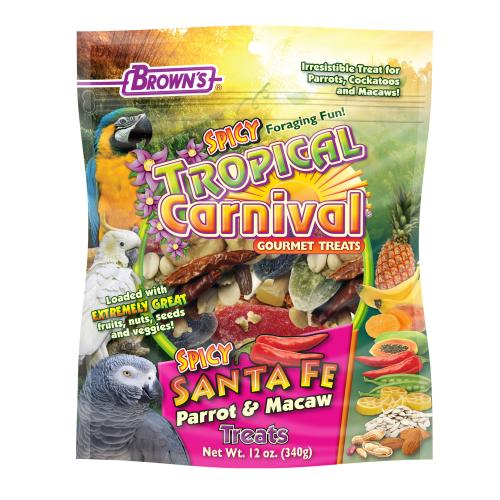 Tropical Carnival Spicy Santa Fe™ Parrot Treat – směs exotických pochoutek s křupavými nudlemi a pikantní příchutí chilli papriček pro velké papoušky (žako, amazona, kakadu, ary) 340 g od parrotplanet.cz