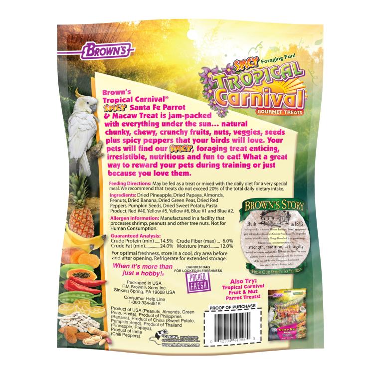 Tropical Carnival Spicy Santa Fe™ Parrot Treat – směs exotických pochoutek s křupavými nudlemi a pikantní příchutí chilli papriček pro velké papoušky (žako, amazona, kakadu, ary) 340 g od parrotplanet.cz
