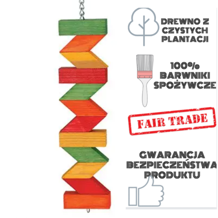 Barevný Zygzak – hračka pro velké a střední papoušky od ParrotPlanet.cz