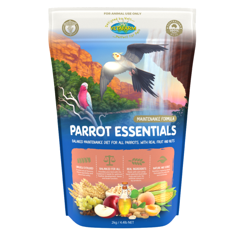 VETAFARM- PARROT ESSENTIALS – Celoroční granulát s příchutí ořechů a ovoce pro VŠECHNY papoušky 350 god ParrotPlanet.cz