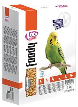 LoLo Pets FOODY Premium 1 kg krmivo pro vlnkované papoušky v kartonové krabici od ParrotPlanet.cz