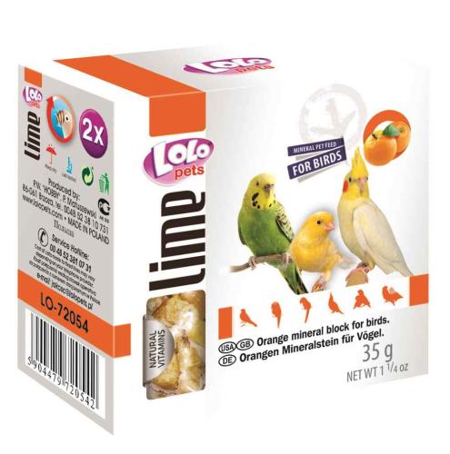 LOLO PETS LOLO LINE – vápenná kostka ORANŽOVÁ vápenná S MUŠLEMI – pro papoušky 35 g od ParrotPlanet.cz