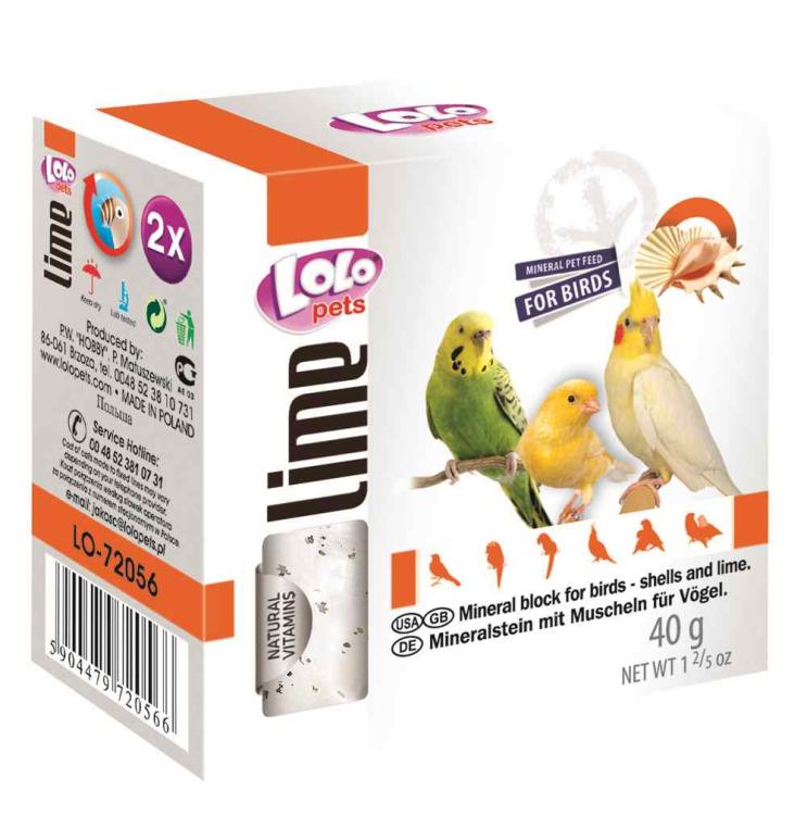 LOLO PETS LOLO LINE - Vápenný kostka S MUŠLEMI OSTRÝCH ÚSTŘIC vápenný - pro papoušky 40 g od ParrotPlanet.cz