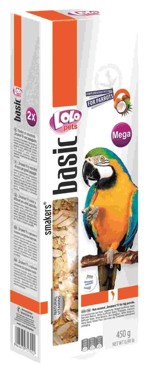 LoLo Pets BASIC – MEGA OŘECHOVO-OVOCE SNACKY PRO VELKÉ PAPOUŠKY 450 g od ParrotPlanet.cz