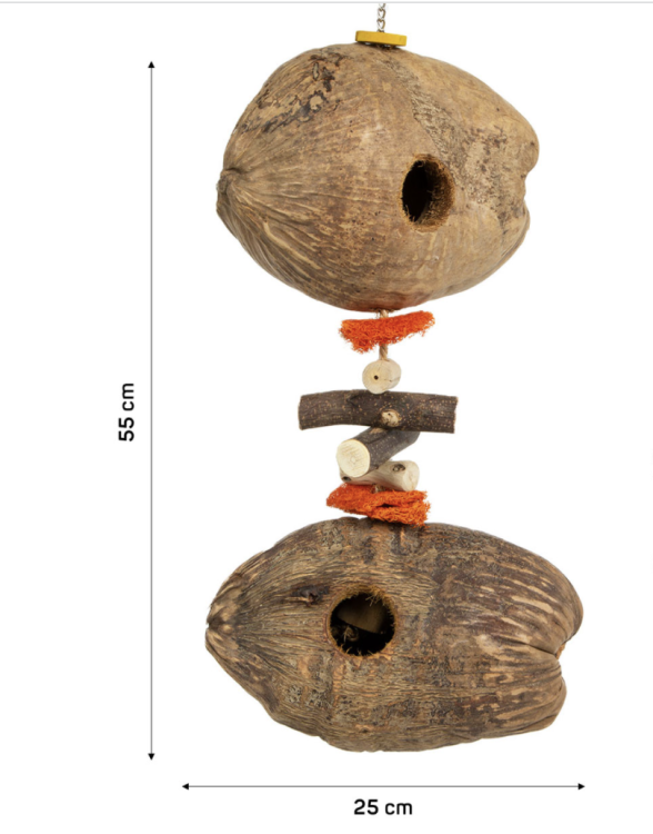 Kokosové domečky  -  dřevěná hračka pro velké a malé papoušky 1,1 kg od parrotplanet.cz