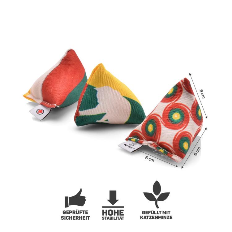 SADA 3 mini polštářků PIRAMIDEK k mazlení pro kočky | Canadian Cat | REGGAE LINE | kočičí máta 15 g od ParrotPlanet.cz