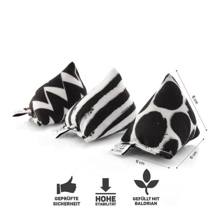 SADA 3 mini polštářků PIRAMIDEK k mazlení pro kočky | Canadian Cat | ČERNOBÍLÉ | valeriána 15 g od ParrotPlanet.cz