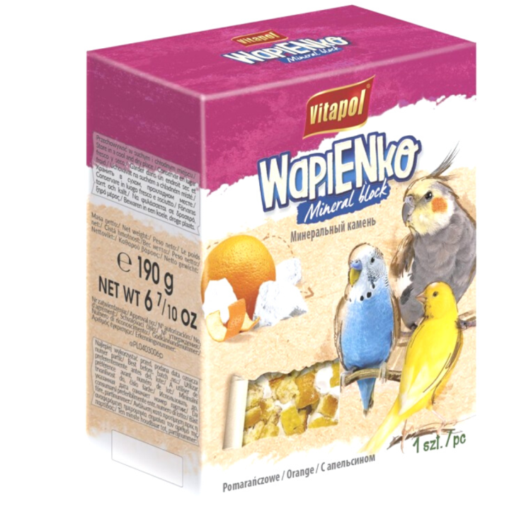 Vitapol Minerální kámen – kostka XL vápenná ORANŽOVÁ pro papoušky 190 g od ParrotPlanet.cz