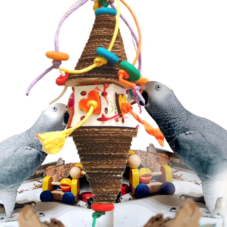 Krmná věž – bezpečná hračka pro krmení velkých papoušků od ParrotPlanet.cz