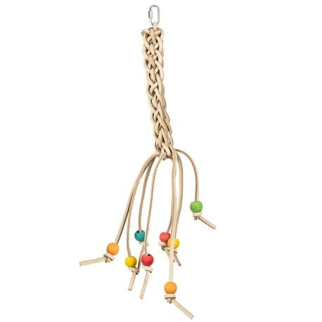 Kožený pletený copánek Pippi Langstrump – přírodní hračka pro papoušky od ParrotPlanet.cz