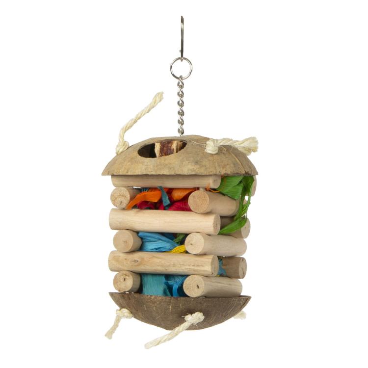 Kokosová krmítková chata – hračka pro všechny papoušky od ParrotPlanet.cz