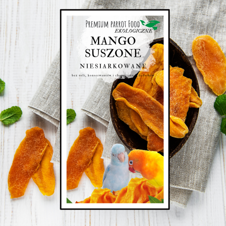 Premium Parrot Food – Ekologické mango vločky pro všechny papoušky 100 g od ParrotPlanet.cz