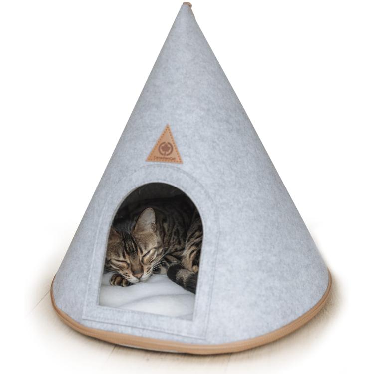 Cat Tipi | Plstěný úkryt, jeskyně s polštářem | Canadian Cat | Světle šedá od ParrotPlanet.cz