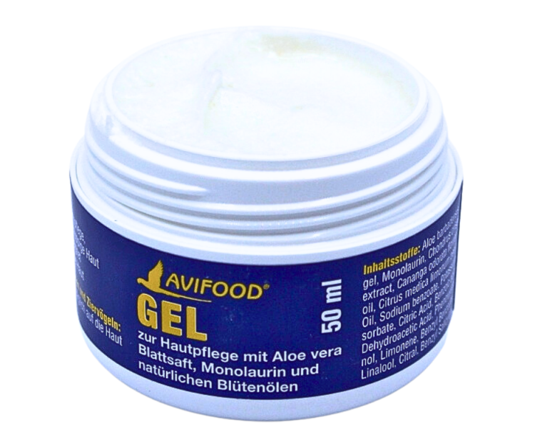 Avifood Gel 50 ml – gel pro péči o kůži papoušků s výtažkem z listů aloe vera a přírodními oleji | Hydratační péče od ParrotPlanet.cz