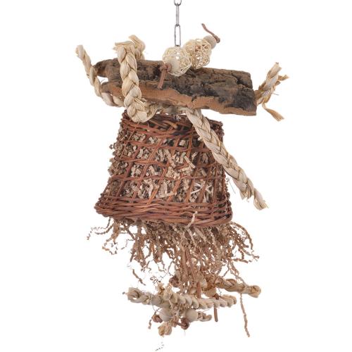 Ratanový zvonek s korkovým překvapením | Přírodní hračka pro všechny papoušky od ParrotPlanet.cz