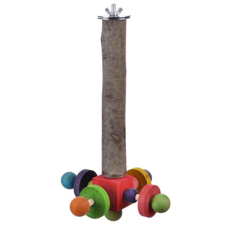 Dřevěná tyč s otočným blokem – odpočinek a zábava pro papoušky | 35 cm od ParrotPlanet.cz