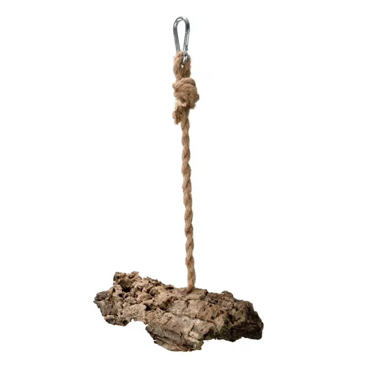 Přírodní houpačka | Plát z kůry korkového dubu | Korek na provázku pro malé a střední papoušky od ParrotPlanet.cz