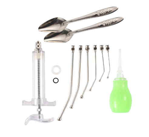 Kompletní SADA pro ruční krmení mláďat | Nerezová ocel: injekční stříkačka, sondy, lžíce, hruška | profilovaná | 20 ml  od ParrotPlanet.cz
