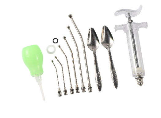 Kompletní SADA pro ruční krmení mláďat | Nerezová ocel: injekční stříkačka, sondy, lžíce, hruška | profilovaná | 20 ml  od ParrotPlanet.cz