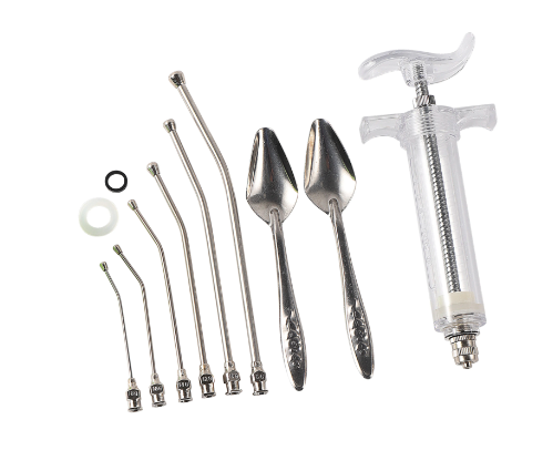 Kompletní SADA pro ruční krmení mláďat | Nerezová ocel: injekční stříkačka, sondy, lžíce | profilované | 10 ml  od ParrotPlanet.cz