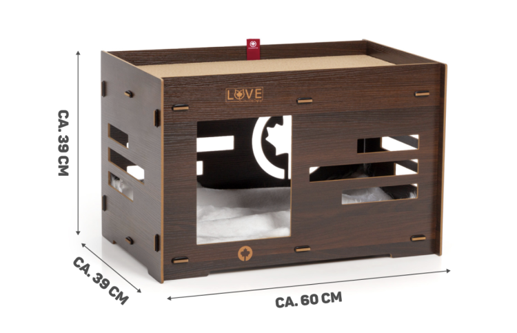 Kočičí dům | Petitot | Škrabadlo Lehátko Pelíšek pro KOČKU | Canadian Cat | 60 x 39 x 39 cm | tmavý ořech od ParrotPlanet.cz