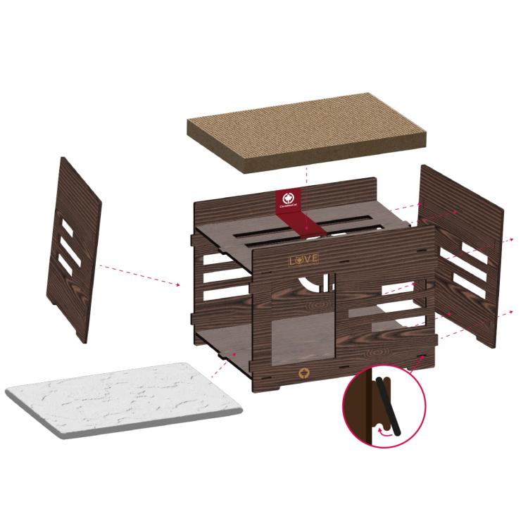 Kočičí dům | Petitot | Škrabadlo Lehátko Pelíšek pro KOČKU | Canadian Cat | 60 x 39 x 39 cm | tmavý ořech od ParrotPlanet.cz