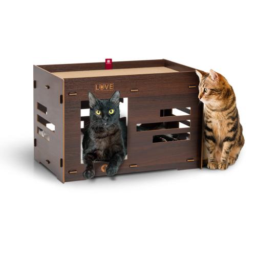 Kočičí dům | Petitot | Škrabadlo Lehátko Pelíšek pro KOČKU | Canadian Cat | 60 x 39 x 39 cm | tmavý ořech od ParrotPlanet.cz