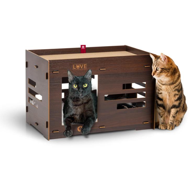 Kočičí dům | Petitot | Škrabadlo Lehátko Pelíšek pro KOČKU | Canadian Cat | 60 x 39 x 39 cm | tmavý ořech od ParrotPlanet.cz