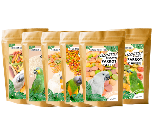 Sada 6 balení za cenu 5 – Oblíbené pamlsky od Premium Parrot Food od ParrotPlanet.cz