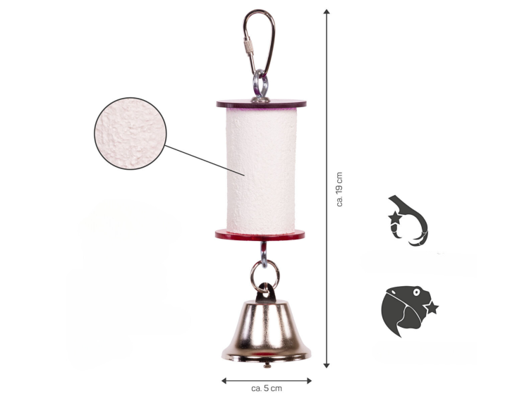 Závěsný pískovec se zvonkem L | Hračka zabraňující nadměrnému růstu zobáku | pro střední a velké papoušky od ParrotPlanet.cz