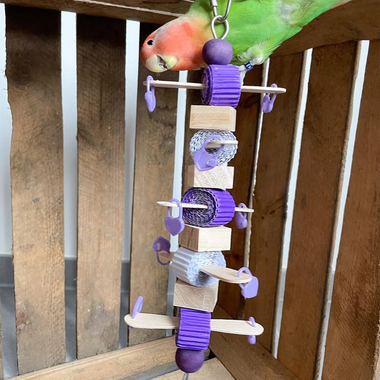Woody Whirl – dřevěná závěsná hračka pro malé a střední papoušky | cca 30 x 9 x 9 cm od ParrotPlanet.cz