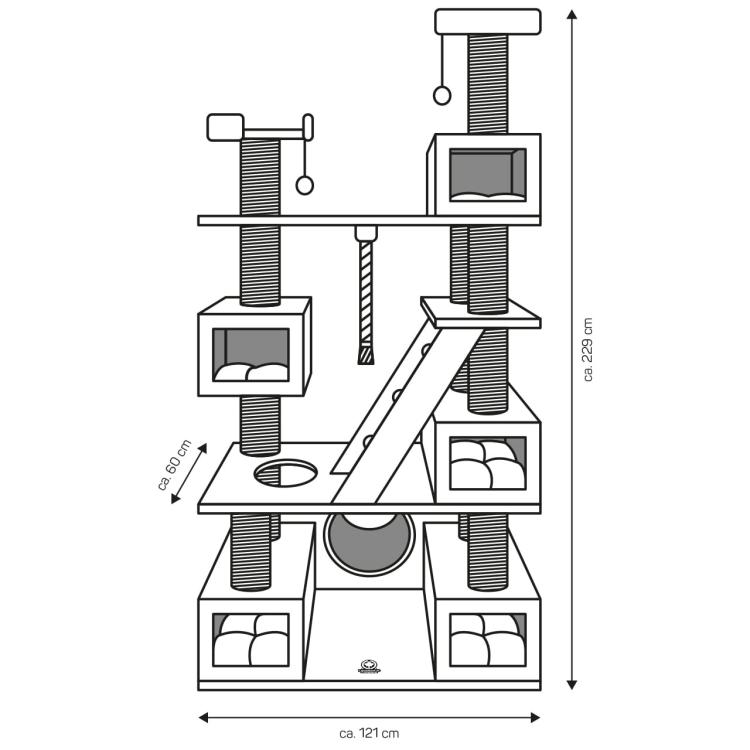 Škrabadlo pro kočky Logan | Canadian Cat |  SUPER XXL | 5 jeskyní | šedé | cca 121 x 60 x 229 cm od ParrotPlanet.cz