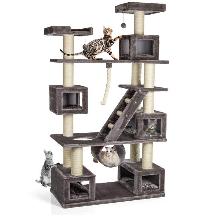 Škrabadlo pro kočky Logan | Canadian Cat |  SUPER XXL | 5 jeskyní | šedé | cca 121 x 60 x 229 cm od ParrotPlanet.cz