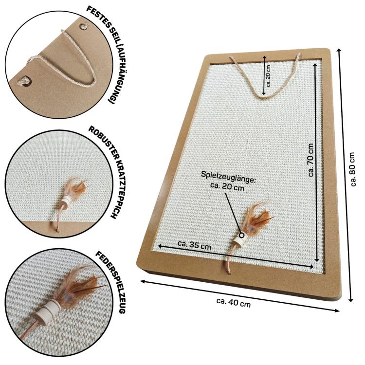 Škrabadlo Planky – hřiště pro kočky XXL s kobercem na škrábání – ořech | cca 80 x 40 x 2 cm od ParrotPlanet.cz