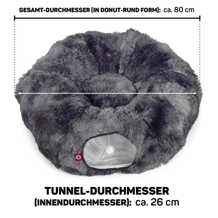 OTIS tunel pro kočky – tunel ve tvaru koblihy s polštářem na ležení | tmavě šedý | cca 80 x 80 x 26 cm od ParrotPlanet.cz