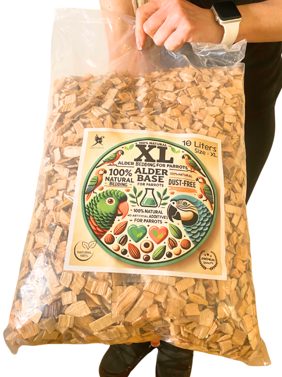 Olšové štěpky, velikost XL – přírodní podestýlka pro velké papoušky, 10 litrů od ParrotPlanet.cz