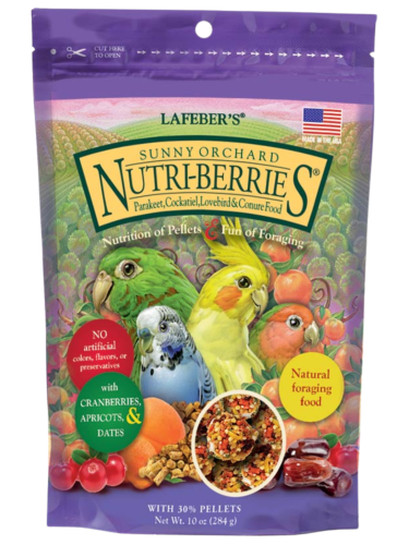 Lafeber NutriBerries Sunny Orchard Cockatiel – Krmivo: zrní s ovocem ze sadu ve tvaru kuliček pro malé a střední papoušky 284 g od ParrotPlanet.cz