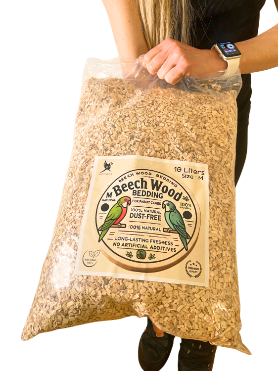 Bukové štěpky pro papoušky, velikost M – přírodní a hygienický podestýlka do klecí 10 l od ParrotPlanet.cz