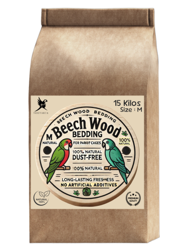 Buková štěpka pro papoušky, velikost M – přírodní a hygienická podestýlka do klecí 15 kg od ParrotPlanet.cz