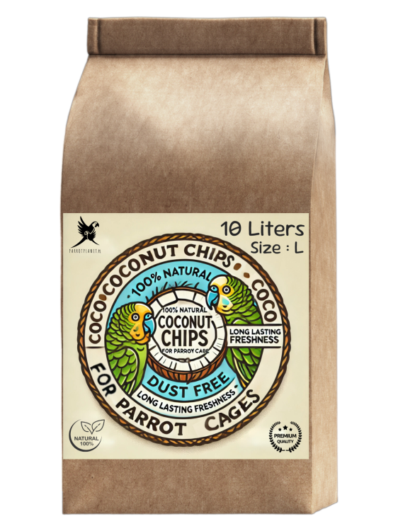Kokosové štěpky, velikost L – přírodní podestýlka pro velké papoušky, 10 litrů od ParrotPlanet.cz