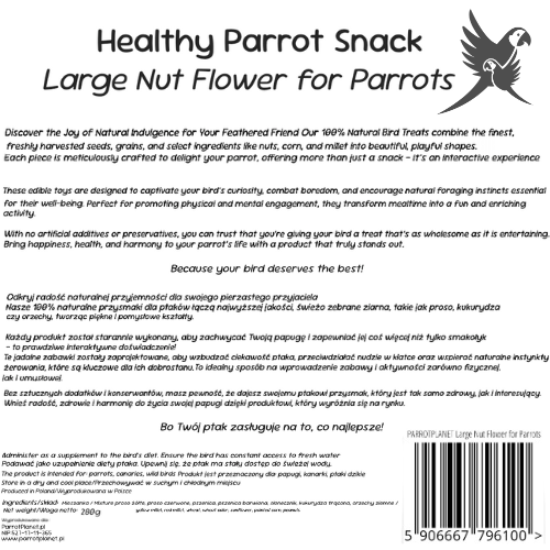 Parrot Planet – Papouščí květina OŘECHOVÁ – XXL – pamlsek pro všechny papoušky 280 g od ParrotPlanet.cz