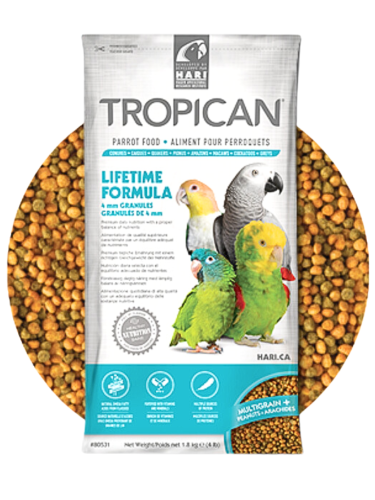 Hagen Hari Tropican Parrot Lifetime Granules – Vyvážené prémiové krmivo pro každodenní krmení velkých papoušků (amazonských, žaků, kakadu, konur, arů) 1,8 kg od ParrotPlanet.cz