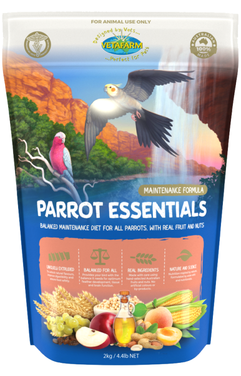 VETAFARM- PARROT ESSENTIALS - Celoroční granulát OŘECHOVO-OVOCOVÝ pro VŠECHNY PAPOUŠKY 2 kg od ParrotPlanet.cz