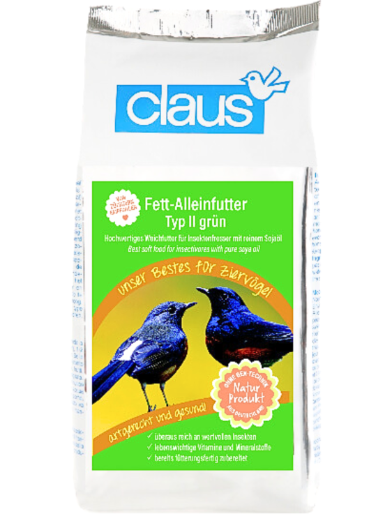 Claus Fett-Alleinfutter II grün – Kompletní měkké krmivo s velmi vysokým obsahem živočišných bílkovin 500 g od ParrotPlanet.cz