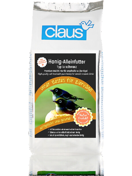 Claus Honig-Alleinfutter Ia schwarz – měkké krmivo s čistým medem pro exotické ptáky 500 g od ParrotPlanet.cz