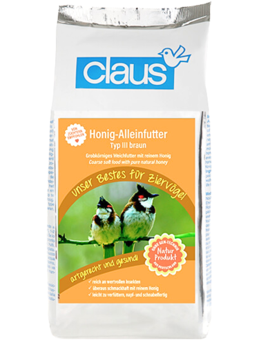Honig-Alleinfutter III braun – měkké krmivo s čistým medem pro tukany, drozdy, špačky a další ptáky živící se hmyzem a bobulemi 500 g od ParrotPlanet.cz