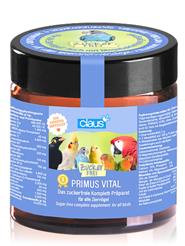Claus PRIMUS VITAL - Doplňkové krmivo BEZ CUKRU pro všechny papoušky 70 god ParrotPlanet.cz