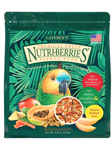 Lafeber NutriBerries Tropical Fruit – Krmivo: zrna s tropickým ovocem ve tvaru kuliček pro střední a velké papoušky 1,36 kg od ParrotPlanet.cz